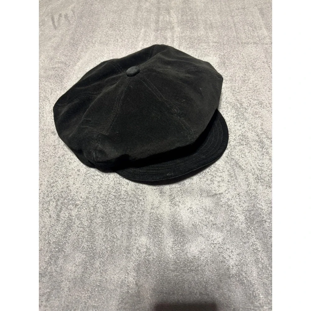 Trixie Hat Newsboy Cap Fitted Womens One Size Black Lined Suede Leather Y2K